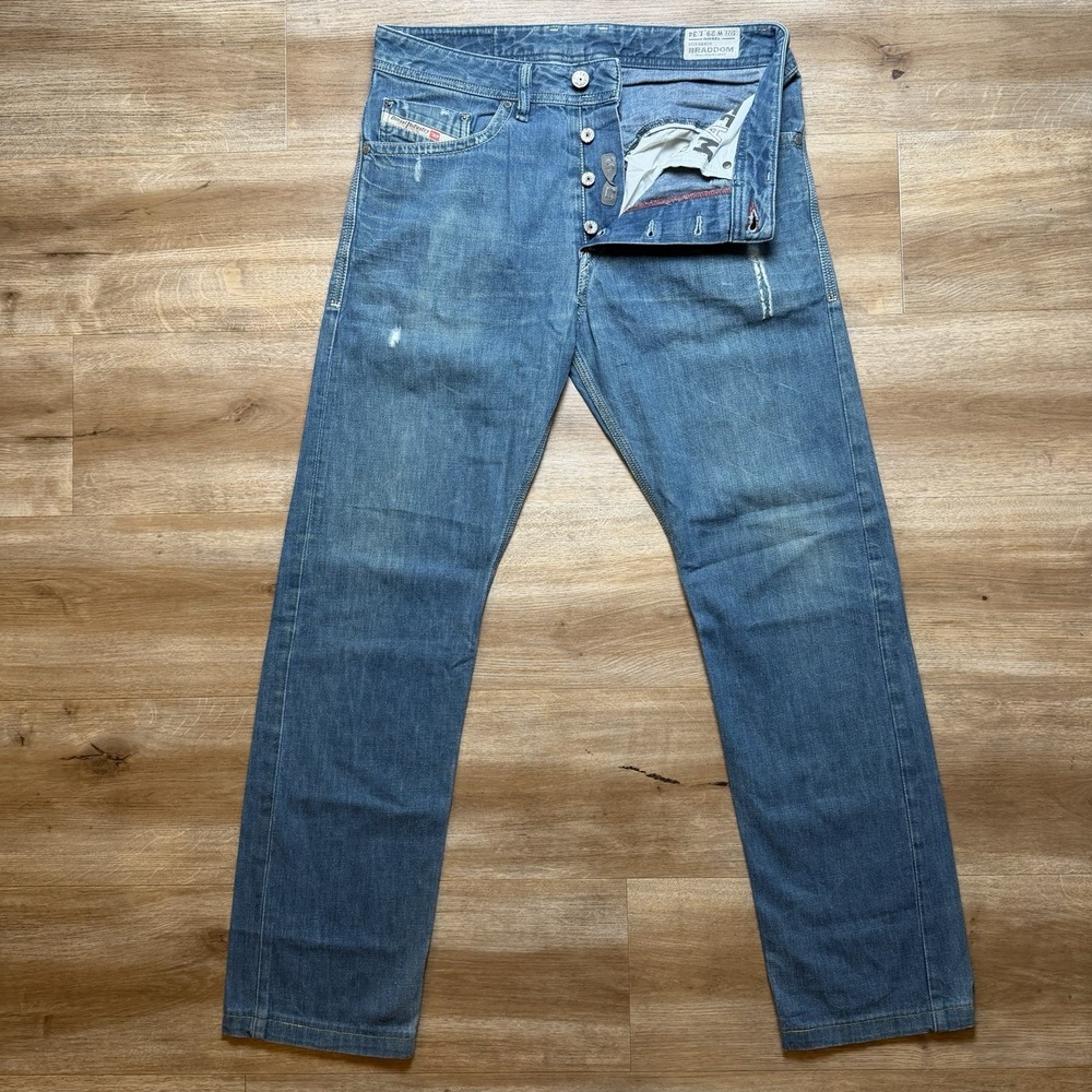 Diesel Braddom Jeans Men 29x30 Blue Slim Carrot 3D Treated Distressed 8880K